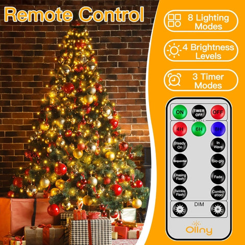 Ollny 400 LED 8.2ft*16 strings Warm White Christmas Tree Lights (Green Cable, Plug in, 8 Modes)