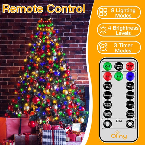 Ollny 400 LED 8.2ft*16 strings Multicolor Christmas Tree Lights (Green Cable, Plug in, 8 Modes)