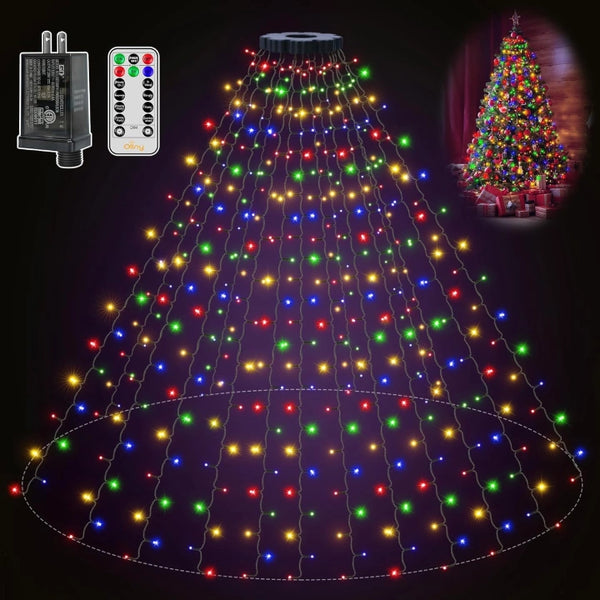 Ollny 400 LED 8.2ft*16 strings Multicolor Christmas Tree Lights (Green Cable, Plug in, 8 Modes)