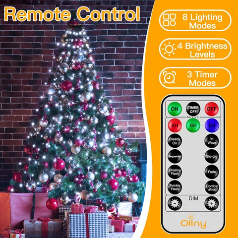 Ollny 400 LED 8.2ft*16 strings Cool White Christmas Tree Lights (Green Cable, Plug in, 8 Modes)