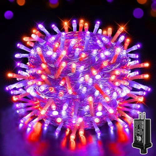 120 LED 40ft Purple & Orange Halloween Lights (Clear Cable, Plug in, 8 Modes, Connectable)