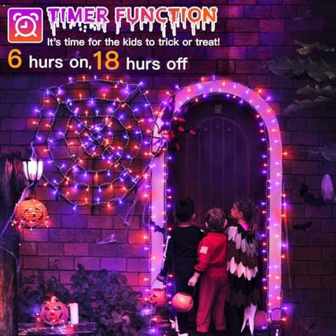 120 LED 40ft Purple & Orange Halloween Lights (Clear Cable, Plug in, 8 Modes, Connectable)