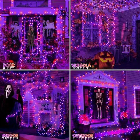 120 LED 40ft Purple & Orange Halloween Lights (Clear Cable, Plug in, 8 Modes, Connectable)