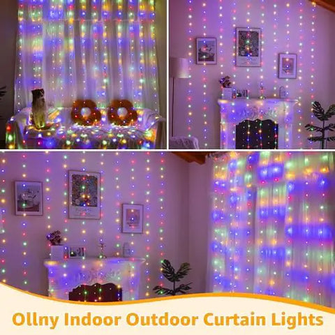 300 LED 9.8ft*9.8ft Multicolor Curtain Lights (Clear Cable, 8 Modes, Connectable, IP67 Waterproof, Plug-in)