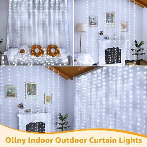 300 LED 9.8ft*9.8ft Cool White Curtain Lights (Clear Cable, 8 Modes, Connectable, IP67 Waterproof, Plug-in)