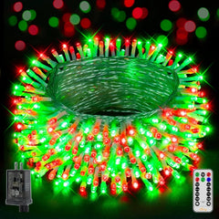 Ollny 800 LED 262ft Red and Green Christmas String Lights (Clear Cable, Plug in, 8 Modes, IP44 Waterproof)