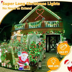 Ollny 800 LED 262ft Red and Green Christmas String Lights (Clear Cable, Plug in, 8 Modes, IP44 Waterproof)