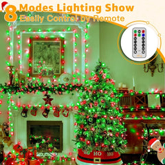 Ollny 800 LED 262ft Red and Green Christmas String Lights (Clear Cable, Plug in, 8 Modes, IP44 Waterproof)