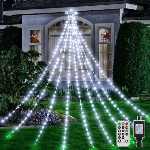 Ollny 352 Led 11.5ft Cool White Waterfall Christmas String Lights (Clear Wire, IP67 Waterproof, 8 Modes)