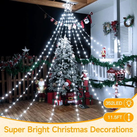 Ollny 352 Led 11.5ft Cool White Waterfall Christmas String Lights (Clear Wire, IP67 Waterproof, 8 Modes)