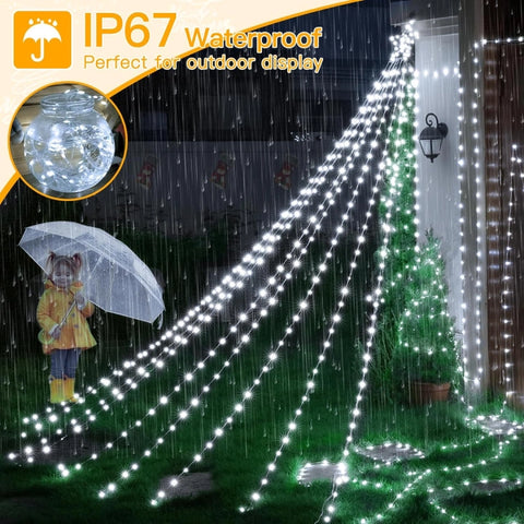 Ollny 352 Led 11.5ft Cool White Waterfall Christmas String Lights (Clear Wire, IP67 Waterproof, 8 Modes)