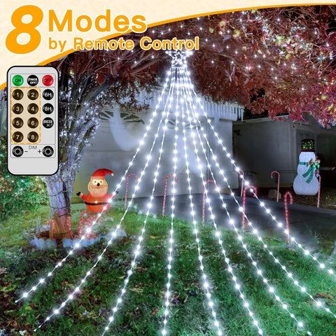 Ollny 352 Led 11.5ft Cool White Waterfall Christmas String Lights (Clear Wire, IP67 Waterproof, 8 Modes)