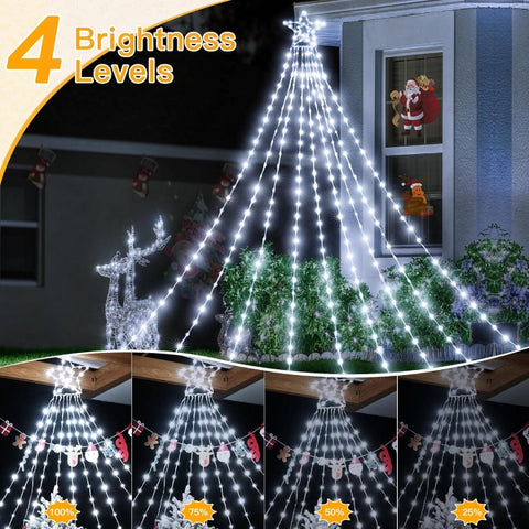 Ollny 352 Led 11.5ft Cool White Waterfall Christmas String Lights (Clear Wire, IP67 Waterproof, 8 Modes)