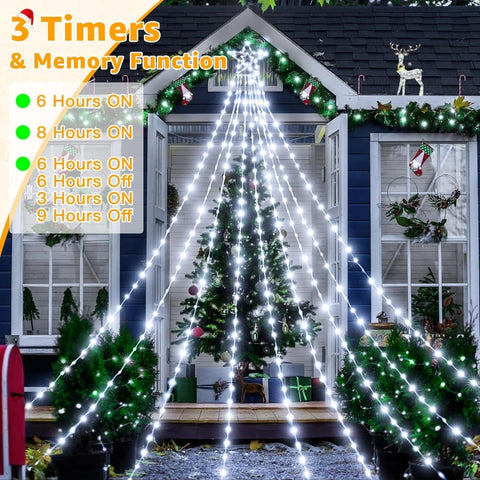 Ollny 352 Led 11.5ft Cool White Waterfall Christmas String Lights (Clear Wire, IP67 Waterproof, 8 Modes)