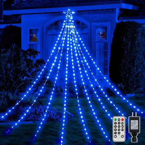 Ollny 352 Led 11.5ft Blue Waterfall Christmas String Lights (Clear Wire, IP67 Waterproof, 8 Modes)