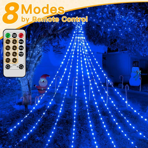 Ollny 352 Led 11.5ft Blue Waterfall Christmas String Lights (Clear Wire, IP67 Waterproof, 8 Modes)