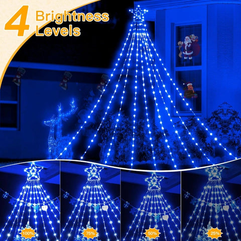 Ollny 352 Led 11.5ft Blue Waterfall Christmas String Lights (Clear Wire, IP67 Waterproof, 8 Modes)