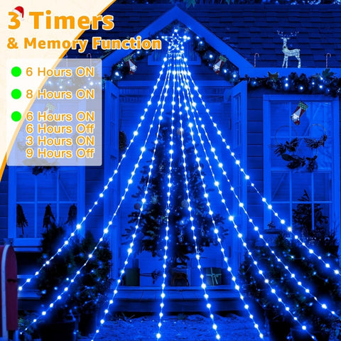 Ollny 352 Led 11.5ft Blue Waterfall Christmas String Lights (Clear Wire, IP67 Waterproof, 8 Modes)