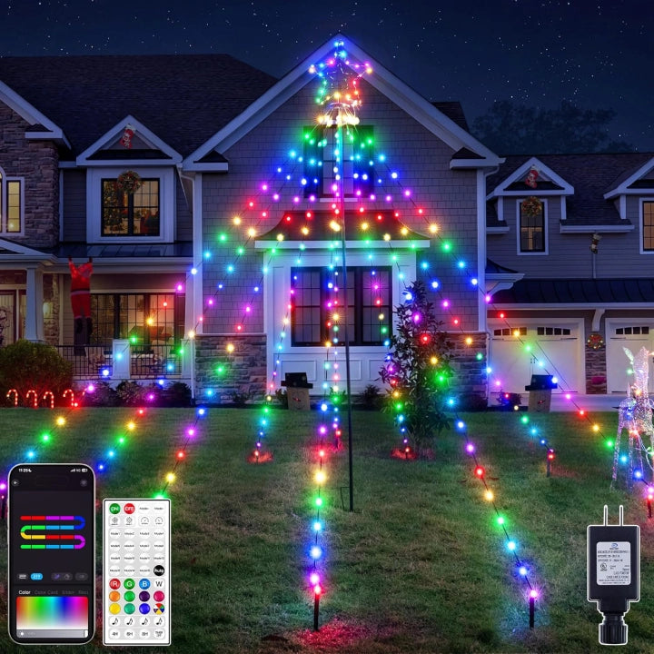 Ollny Smart RGB Christmas Tree Lights 265LED 6.6FT(130+ Modes, Remote & App Control, IP67 Waterproof)