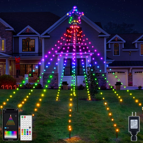 Ollny Smart RGB Christmas Tree Lights 265LED 6.6FT(130+ Modes, Remote & App Control, IP67 Waterproof)