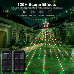 Ollny Smart RGB Christmas Tree Lights 265LED 6.6FT(130+ Modes, Remote & App Control, IP67 Waterproof)