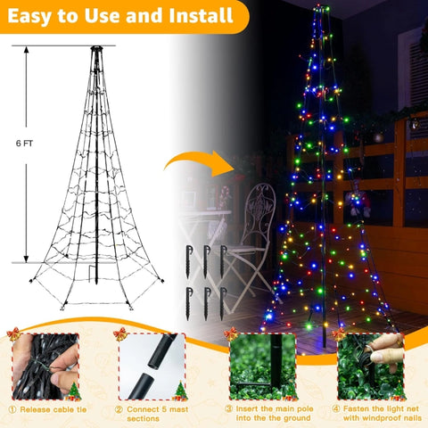 Ollny 234 LED 6ft-High Multicolor Christmas Tree Lights (8 Modes, IP67 Waterproof, Green Wire)