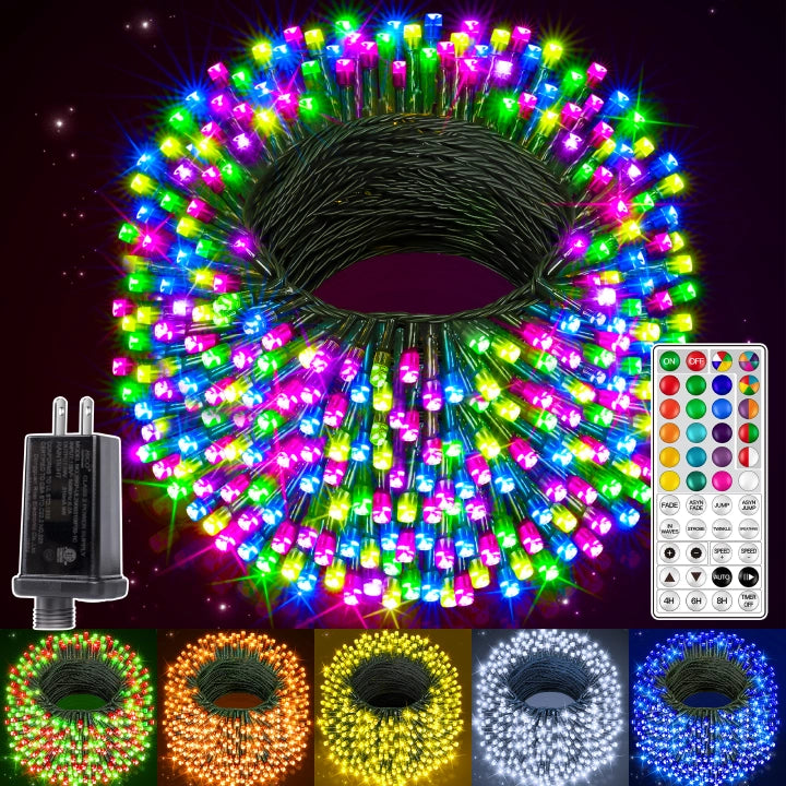 Ollny 600 LED 197ft Christmas RGB String Lights (Green Cable, 130 Modes)