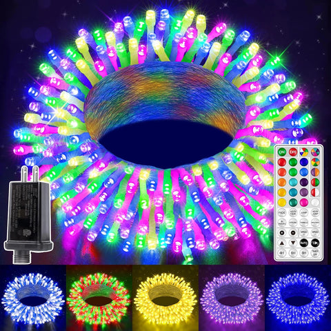 Ollny 200 LED 66ft Christmas RGB String Lights (Clear Cable, Connectable, 130 Modes)