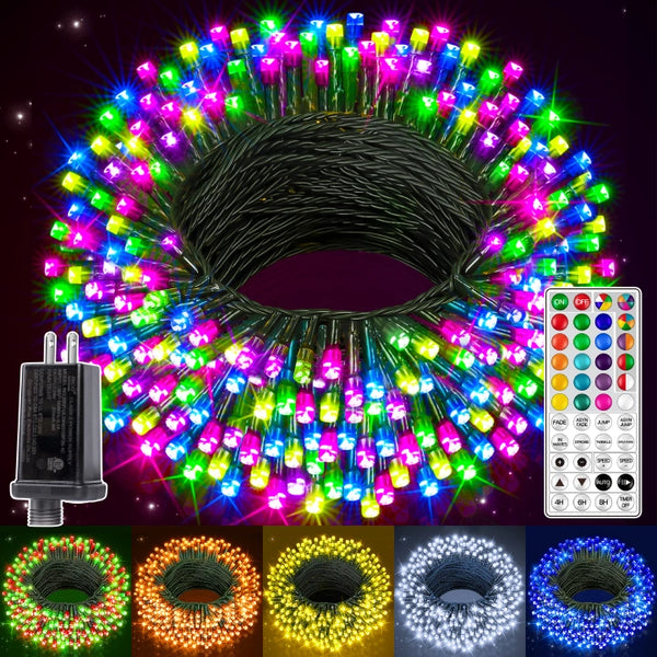 Ollny 200 LED 66ft Christmas RGB String Lights (Green Cable, Connectable, 130 Modes)