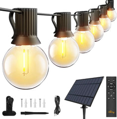 Ollny 35FT G40 Outdoor Solar Lights (15 Bulbs, IP45 Waterproof, Solar Powered, 1 Spare Bulb)