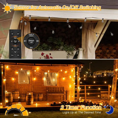 Ollny 30FT S11 Outdoor Patio Lights (15 Bulbs, IP45 Waterproof, Connectable, 1 Spare Bulb)