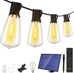 Ollny 30FT ST38 Outdoor Solar Lights (15 Bulbs, IP45 Waterproof, Solar Powered, 1 Spare Bulb)