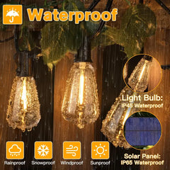 Ollny 100FT ST38 Solar Patio Lights (50 Bulbs, IP45 Waterproof, Solar Powered, 2 Spare Bulbs)