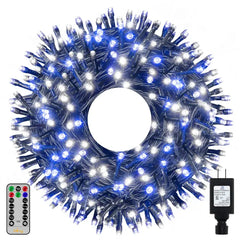 Ollny 500 LED 164ft Blue and White Christmas Lights (Green Cable, Plug in, 8 Modes, IP44 Waterproof)