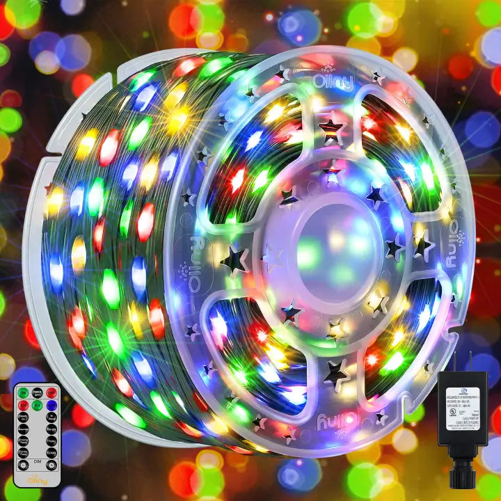 600 LED 197ft Multicolor IP67 Waterproof Christmas Lights (Green Wire, Plug  in, Modes)
