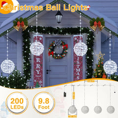 Ollny Outdoor Christmas Cool White Ball Light 4 Packs 7.87 inch (Clear Cable, Plug in, Connectable, 8 Modes, IP67  Waterproof)