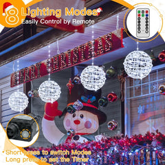 Ollny Outdoor Christmas Cool White Ball Light 4 Packs 7.87 inch (Clear Cable, Plug in, Connectable, 8 Modes, IP67  Waterproof)