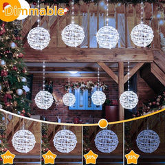 Ollny Outdoor Christmas Cool White Ball Light 4 Packs 7.87 inch (Clear Cable, Plug in, Connectable, 8 Modes, IP67  Waterproof)