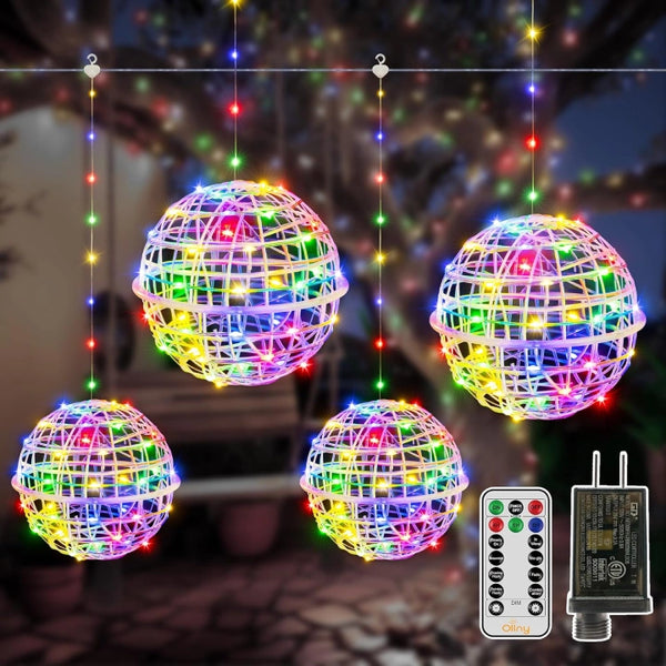 Ollny Outdoor Christmas Multicolor Ball Light 4 Packs 7.87 inch (Clear Cable, Plug in, Connectable, 8 Modes, IP67  Waterproof)