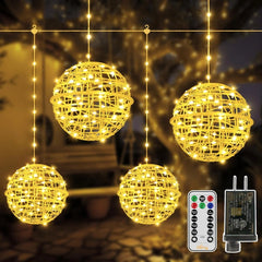 Ollny Outdoor Christmas Warm White Ball Light 4 Packs 7.87 inch (Clear Cable, Plug in, Connectable, 8 Modes, IP67  Waterproof)