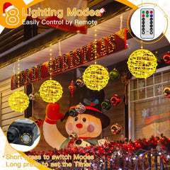 Ollny Outdoor Christmas Warm White Ball Light 4 Packs 7.87 inch (Clear Cable, Plug in, Connectable, 8 Modes, IP67  Waterproof)