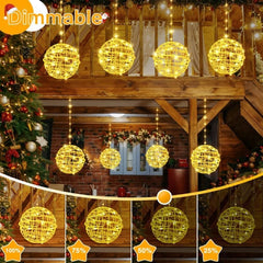 Ollny Outdoor Christmas Warm White Ball Light 4 Packs 7.87 inch (Clear Cable, Plug in, Connectable, 8 Modes, IP67  Waterproof)