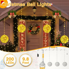 Ollny Outdoor Christmas Warm White Ball Light 4 Packs 7.87 inch (Clear Cable, Plug in, Connectable, 8 Modes, IP67  Waterproof)