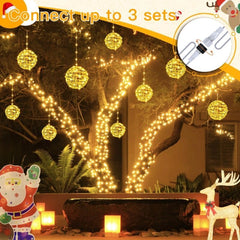 Ollny Outdoor Christmas Warm White Ball Light 4 Packs 7.87 inch (Clear Cable, Plug in, Connectable, 8 Modes, IP67  Waterproof)