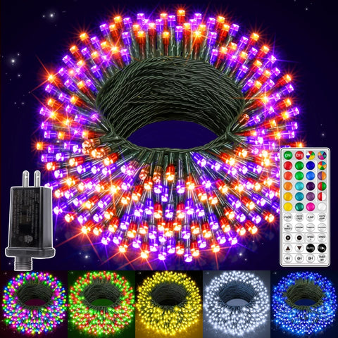 Ollny 400 LED 131ft Halloween Christmas RGB String Lights (Green Cable, 130 Modes)